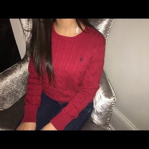 Red knitted polo sweater